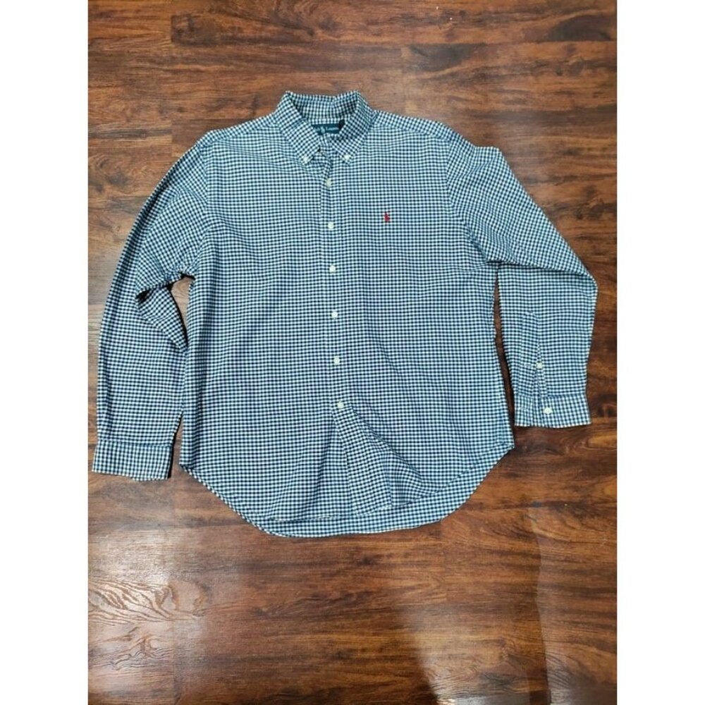 Ralph Lauren Cotton Gingham Classic Fit Button-Down Shirt Blue/White Mens Size L - Picture 5 of 11